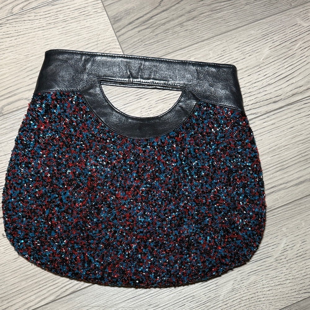 Moyna Vintage Black, Blue & Red Beaded Glitter Women's Bag Purse Clutch Eve Bag - Picture 10 of 11